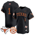 Men's Texas Longhorns 2024 Vapor Premier Baseball Jersey - All Stitched - Black, #1 Team