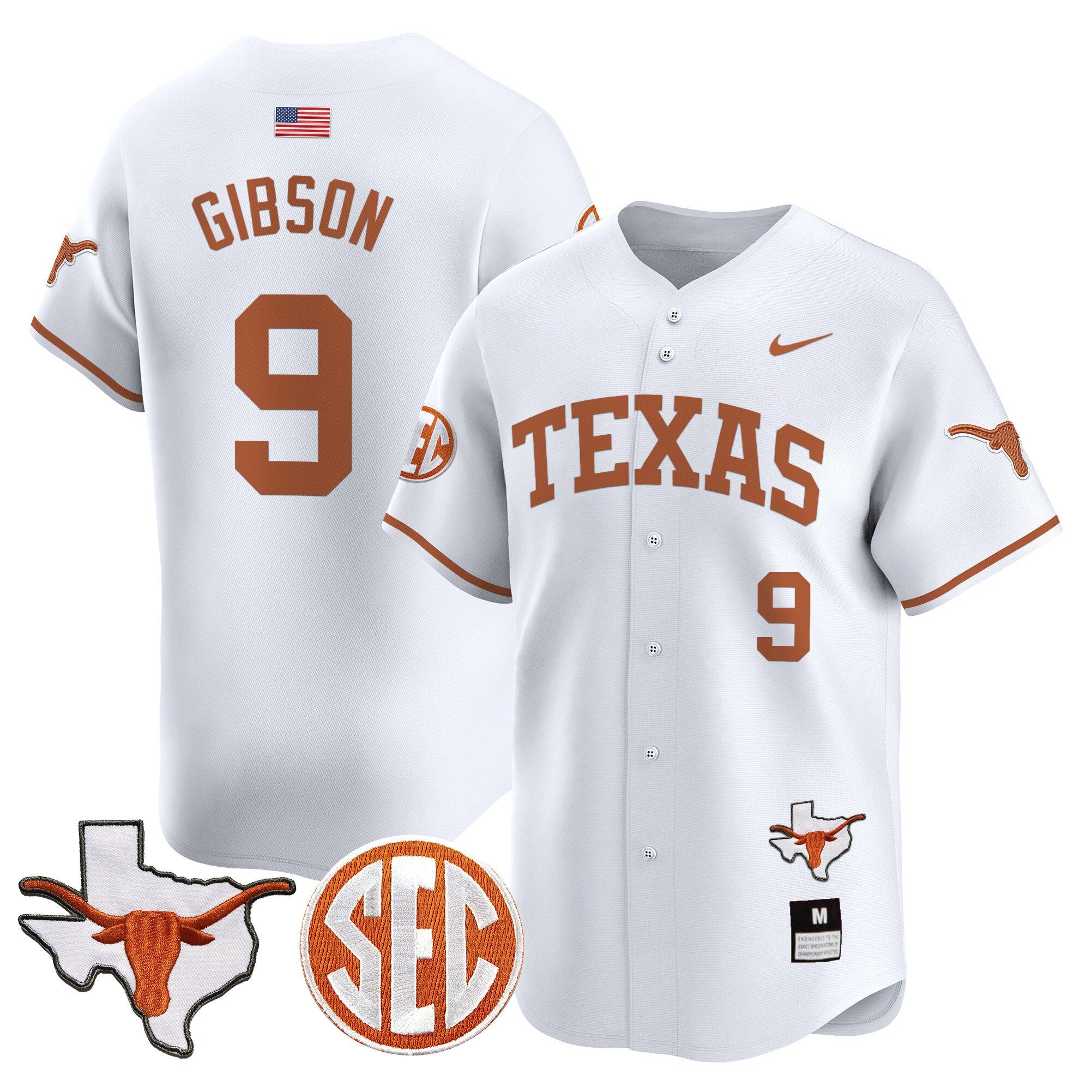 Men's Texas Longhorns 2024 Vapor Premier Baseball Jersey - All Stitched - White, Jerrick Gibson