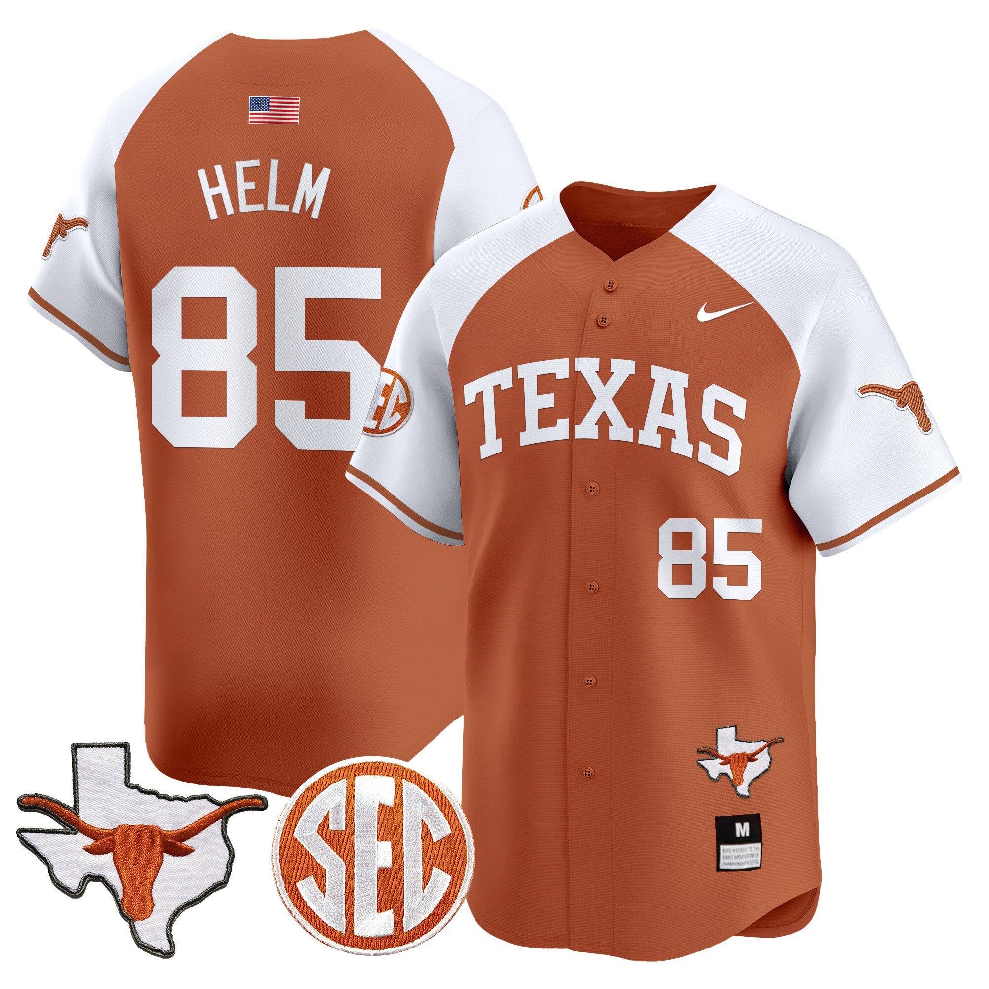 Men's Texas Longhorns 2024 Vapor Premier Baseball Jersey - All Stitched - Orange Alternate, Gunnar Helm