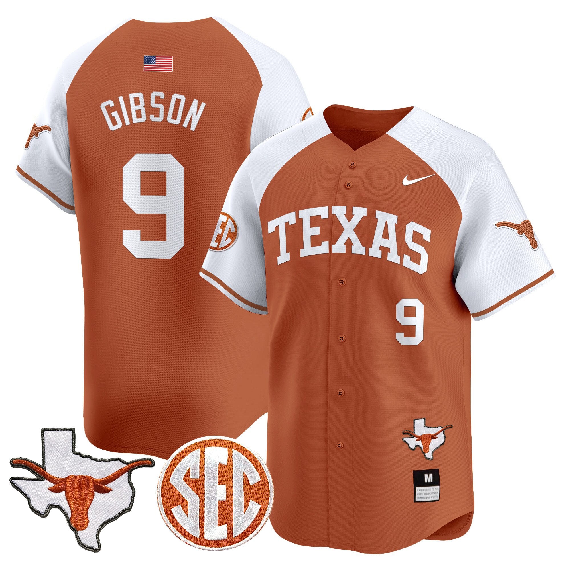 Men's Texas Longhorns 2024 Vapor Premier Baseball Jersey - All Stitched - Orange Alternate, Jerrick Gibson