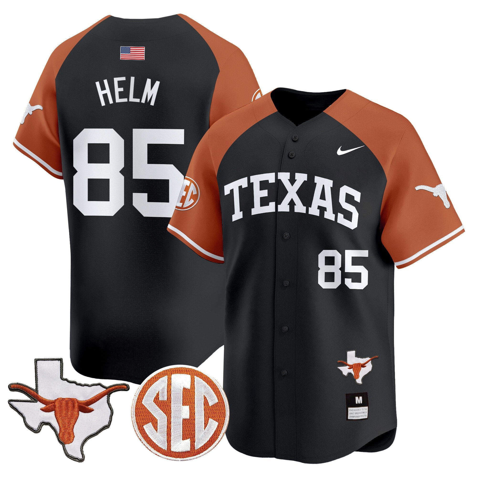 Men's Texas Longhorns 2024 Vapor Premier Baseball Jersey - All Stitched - Black Alternate, Gunnar Helm