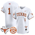 Men's Texas Longhorns 2024 Vapor Premier Baseball Jersey - All Stitched - White, #1 Team