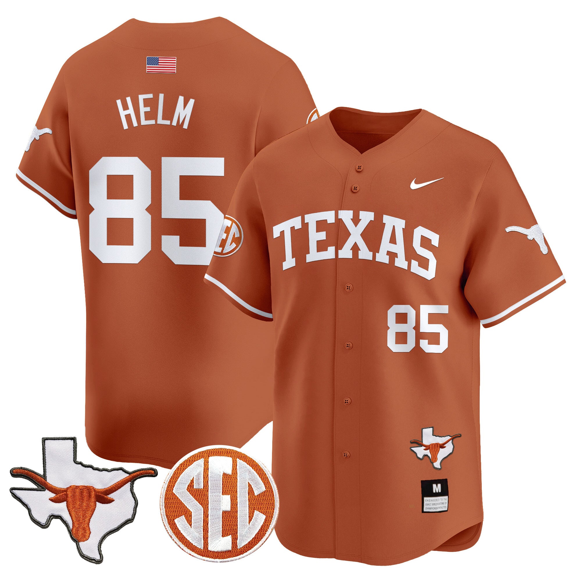 Men's Texas Longhorns 2024 Vapor Premier Baseball Jersey - All Stitched - Texas Orange, Gunnar Helm