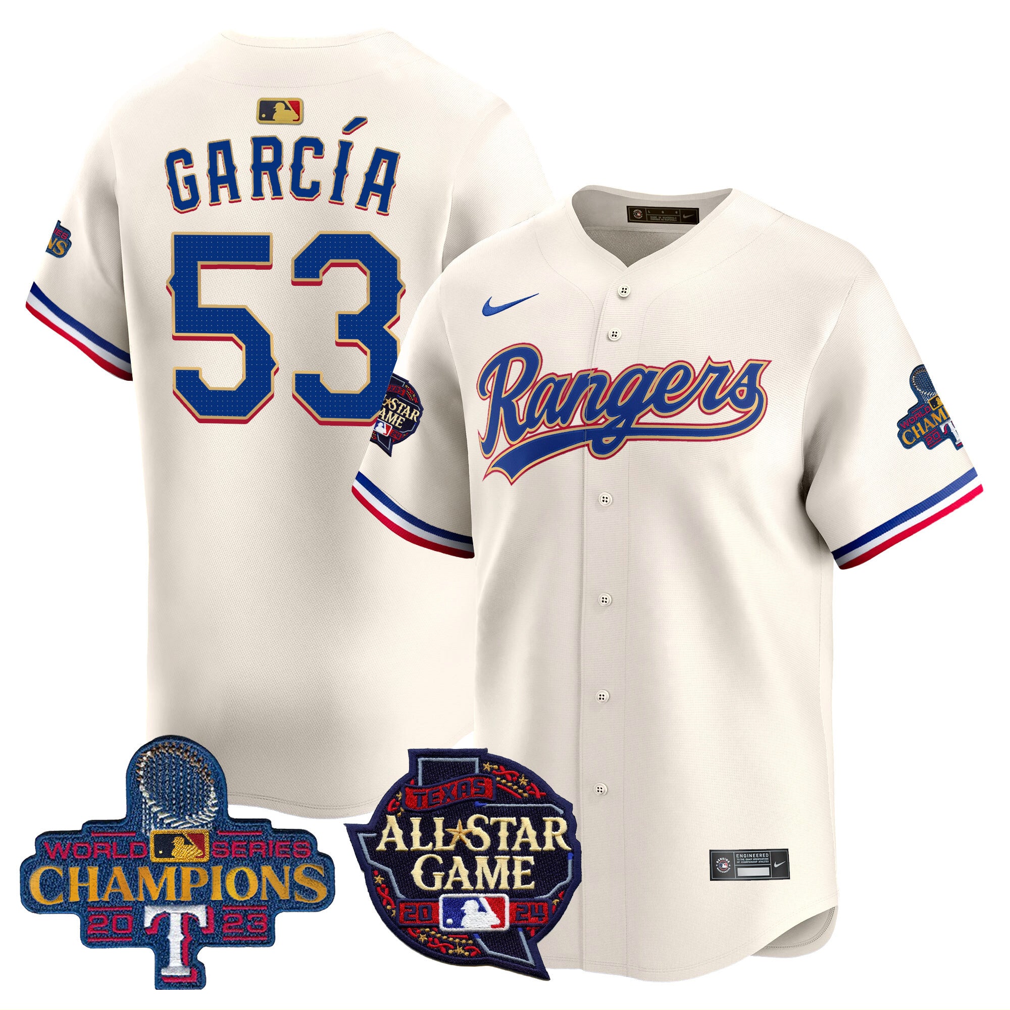 Men's Texas Rangers 2024 All Star Game Patch Vapor Premier Limited Jersey - All Stitched - Cream, Adolis Garcia
