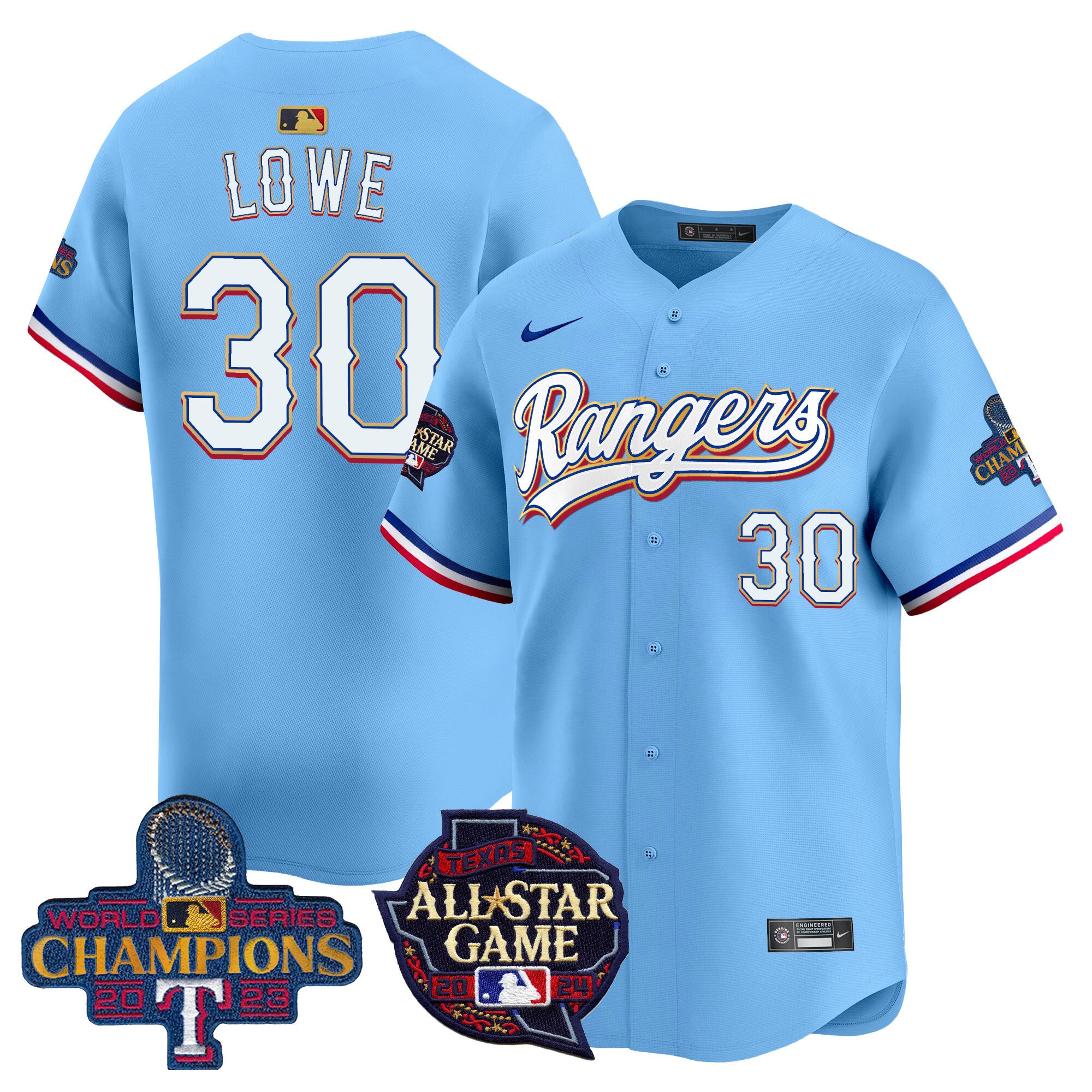 Men's Texas Rangers 2024 All Star Game Patch Vapor Premier Limited Jersey - All Stitched - Blue, Nathaniel Lowe