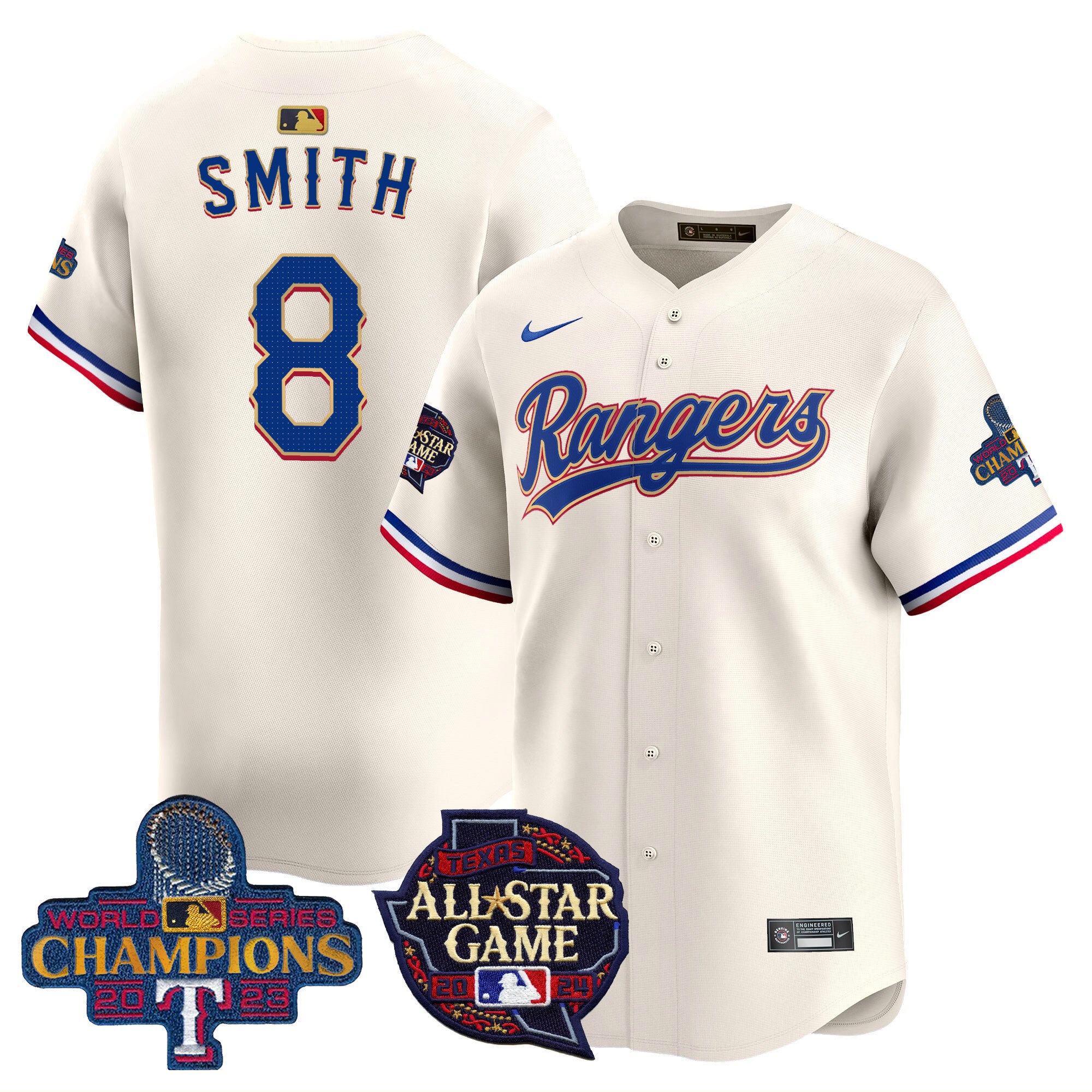 Men's Texas Rangers 2024 All Star Game Patch Vapor Premier Limited Jersey - All Stitched - Cream, Josh Smith