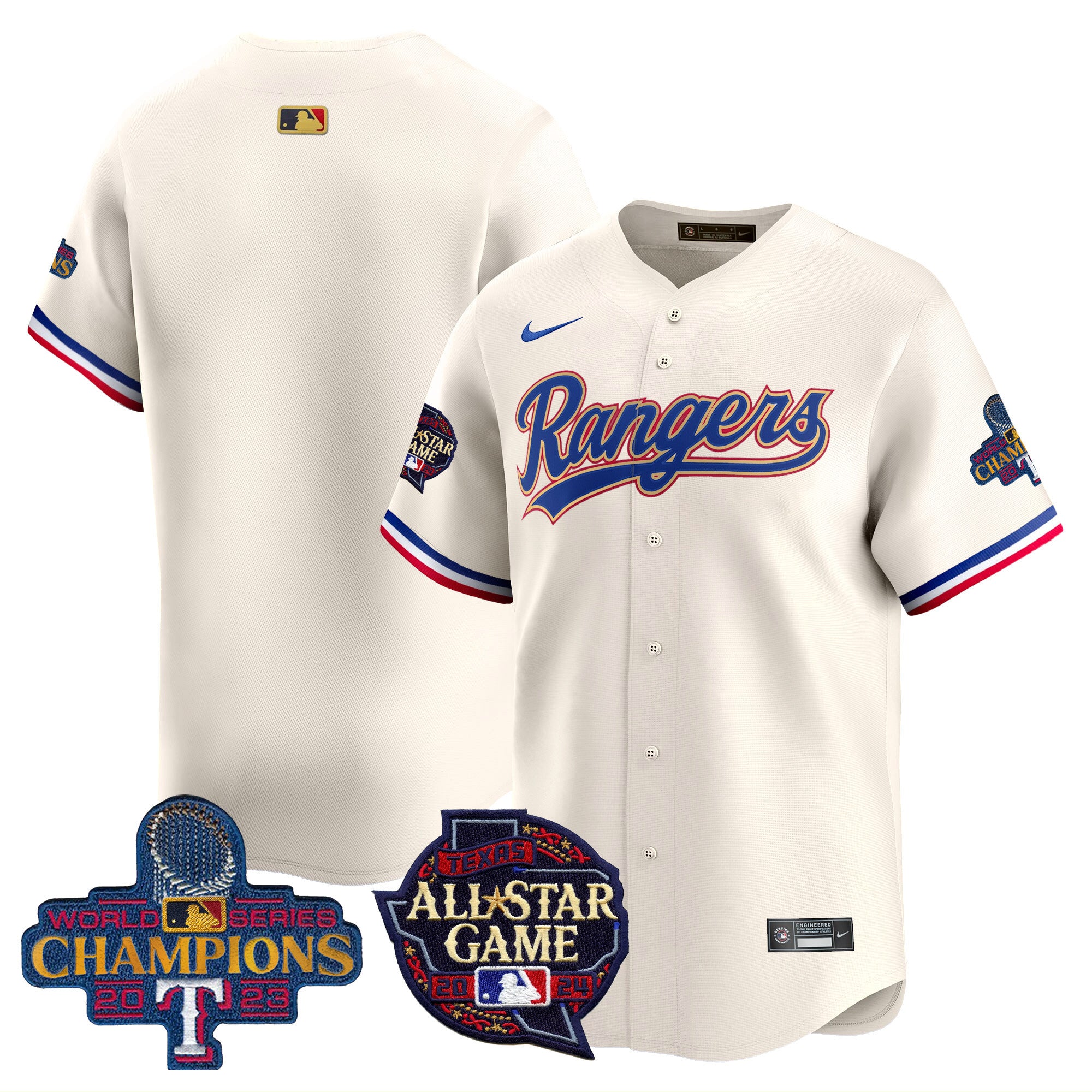 Men's Texas Rangers 2024 All Star Game Patch Vapor Premier Limited Jersey - All Stitched - Cream, Team
