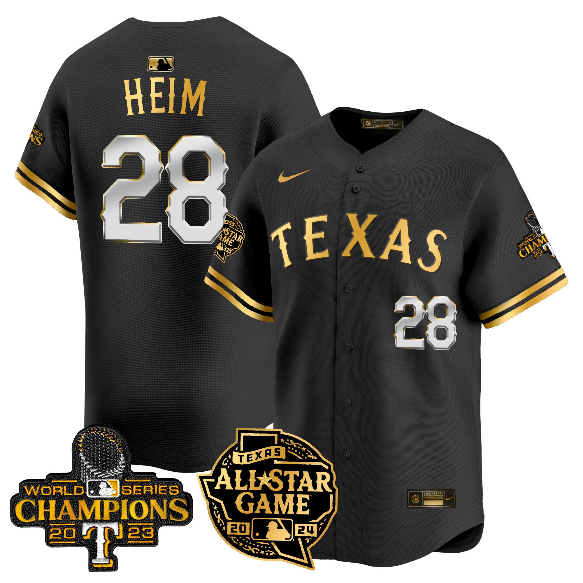 Men's Texas Rangers 2024 All Star Game Patch Vapor Premier Limited Jersey - All Stitched - Black Gold, Jonah Heim