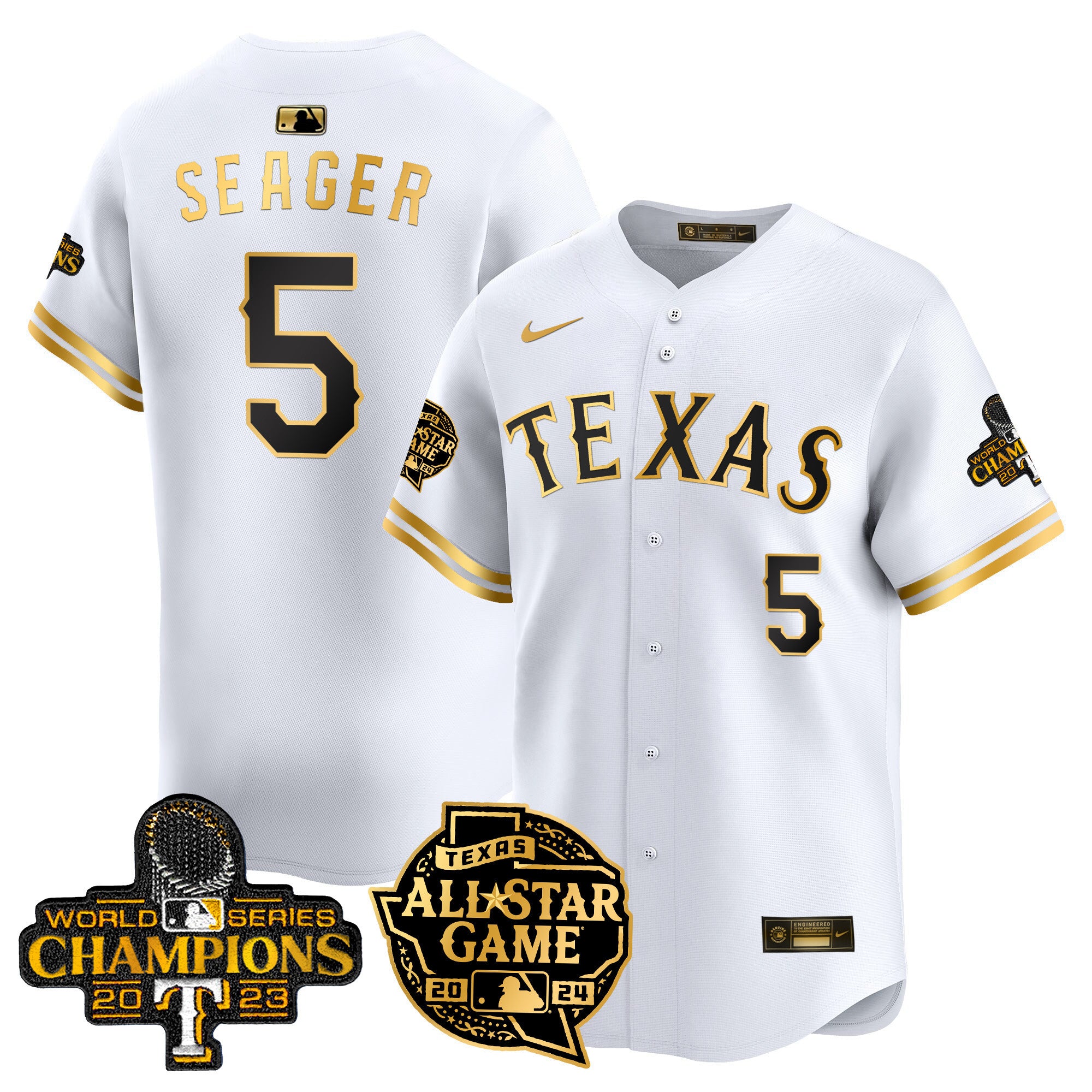 Men's Texas Rangers 2024 All Star Game Patch Vapor Premier Limited Jersey - All Stitched - White Gold, Corey Seager