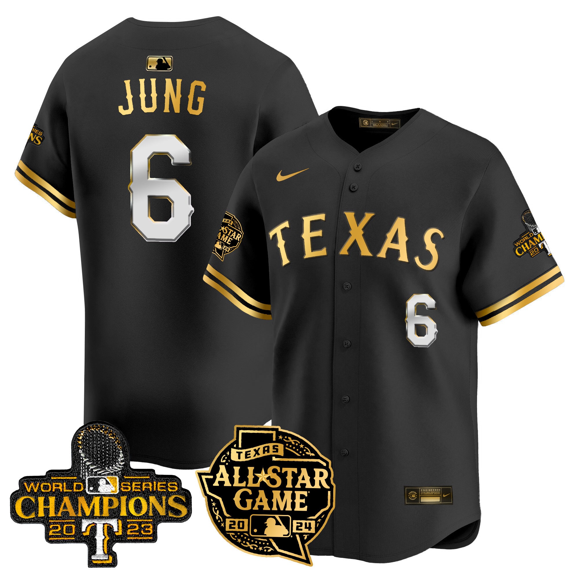 Men's Texas Rangers 2024 All Star Game Patch Vapor Premier Limited Jersey - All Stitched - Black Gold, Josh Jung