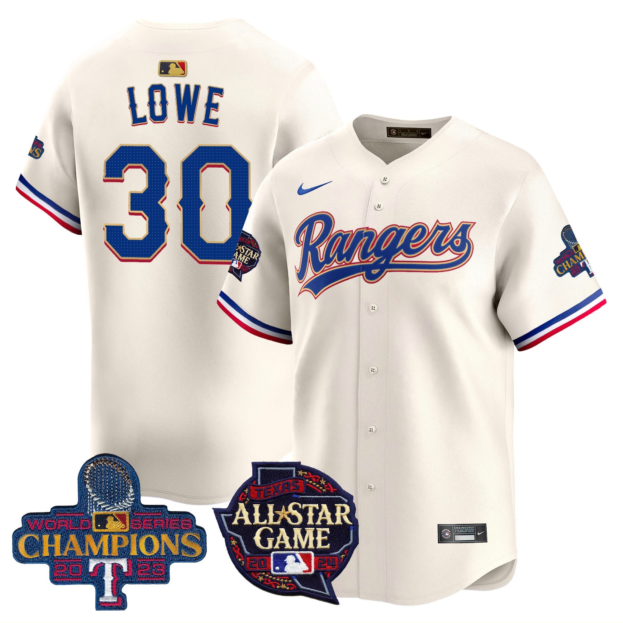 Men's Texas Rangers 2024 All Star Game Patch Vapor Premier Limited Jersey - All Stitched - Cream, Nathaniel Lowe