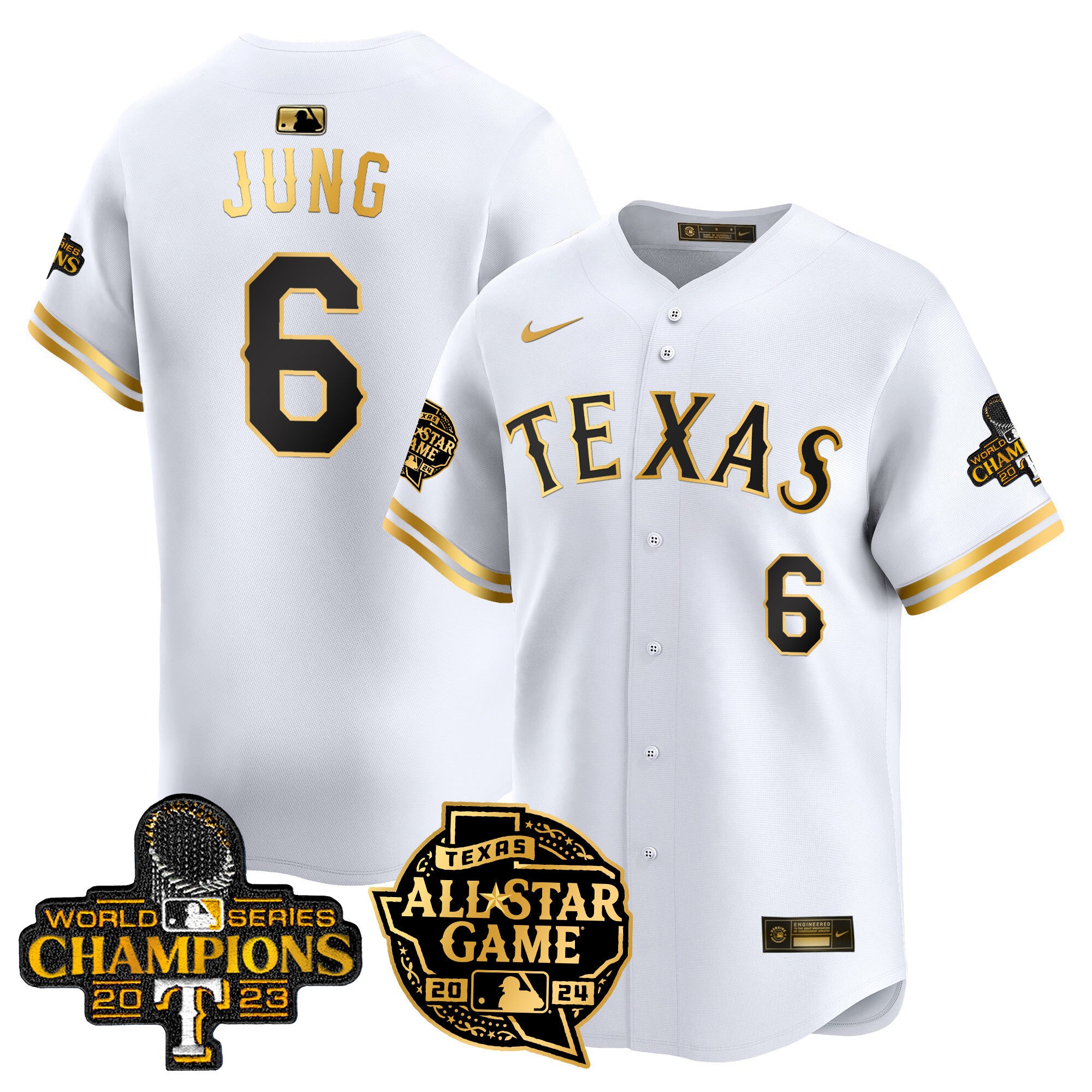 Men's Texas Rangers 2024 All Star Game Patch Vapor Premier Limited Jersey - All Stitched - White Gold, Josh Jung