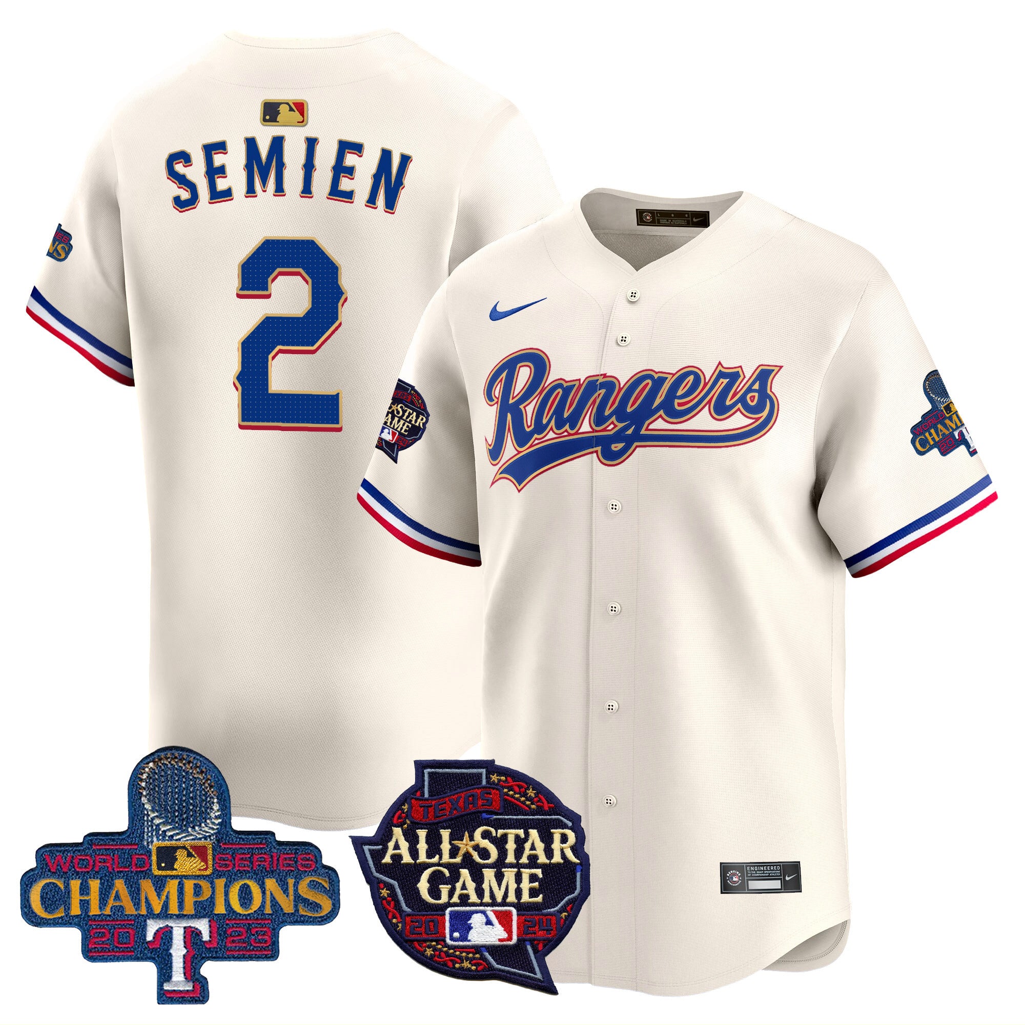 Men's Texas Rangers 2024 All Star Game Patch Vapor Premier Limited Jersey - All Stitched - Cream, Marcus Semien
