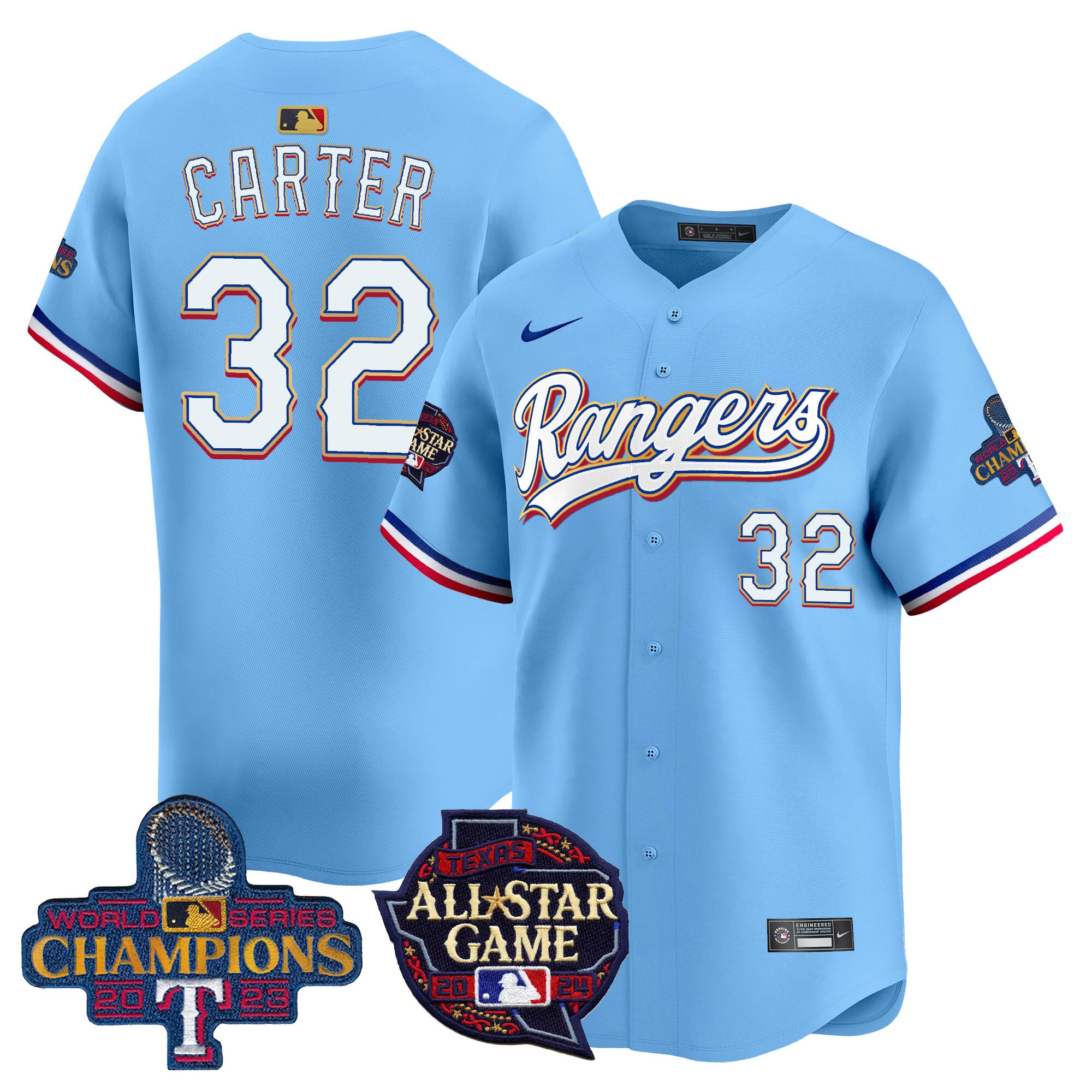Men's Texas Rangers 2024 All Star Game Patch Vapor Premier Limited Jersey - All Stitched - Blue, Evan Carter
