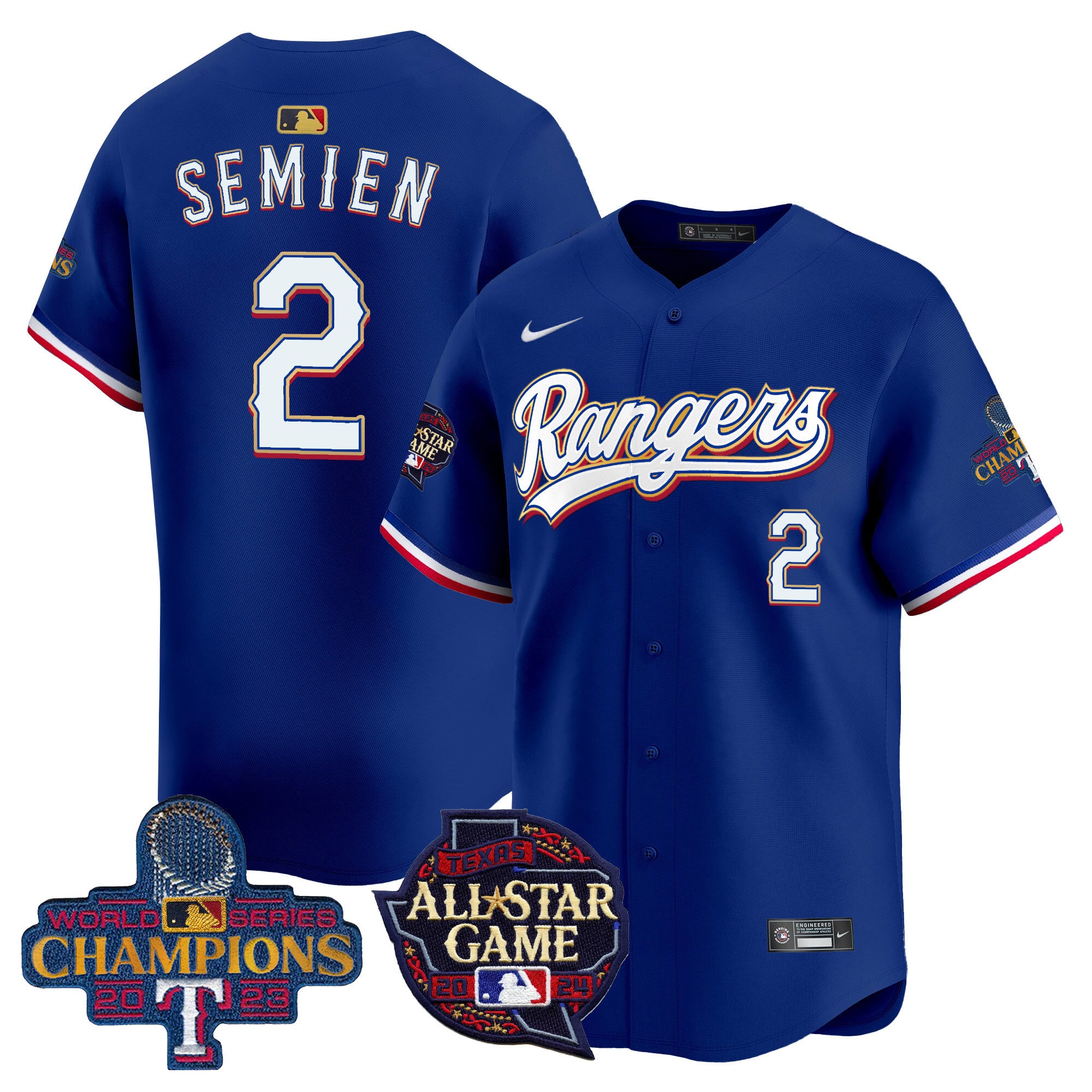 Men's Texas Rangers 2024 All Star Game Patch Vapor Premier Limited Jersey - All Stitched - Royal, Marcus Semien