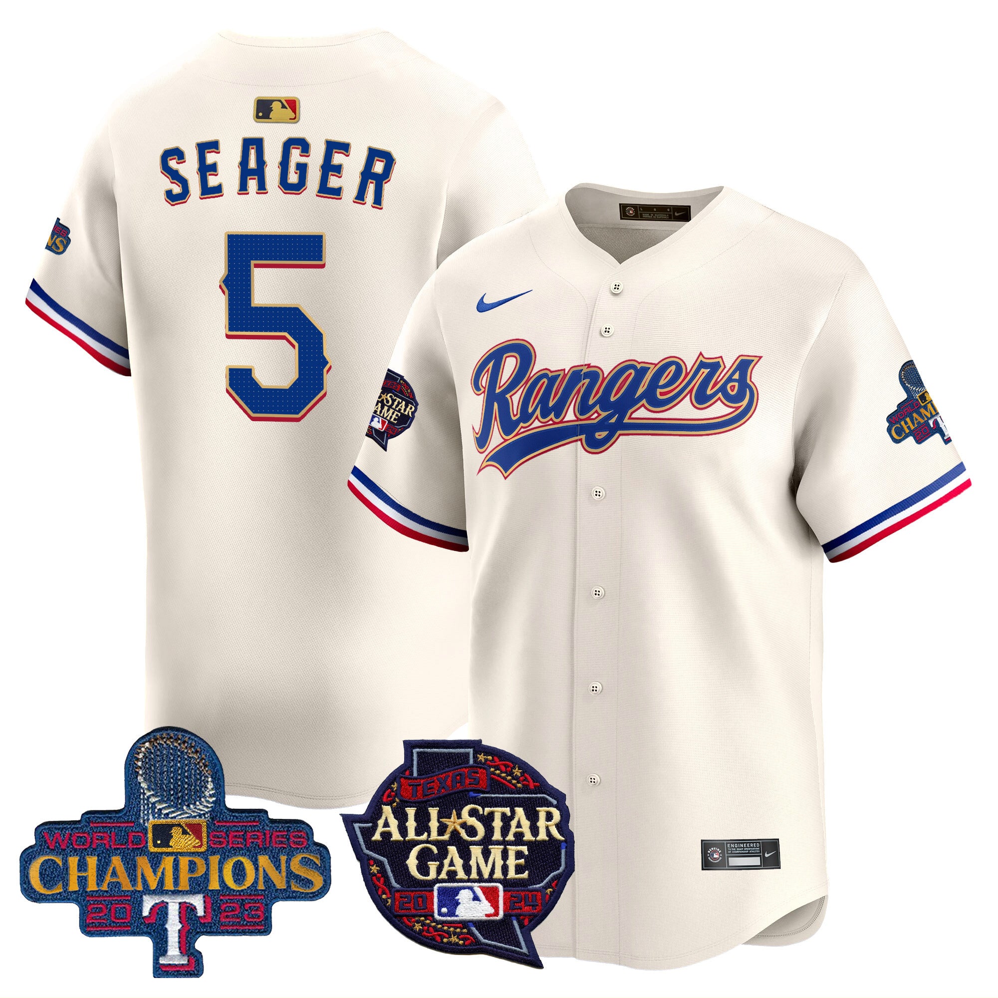 Men's Texas Rangers 2024 All Star Game Patch Vapor Premier Limited Jersey - All Stitched - Cream, Corey Seager