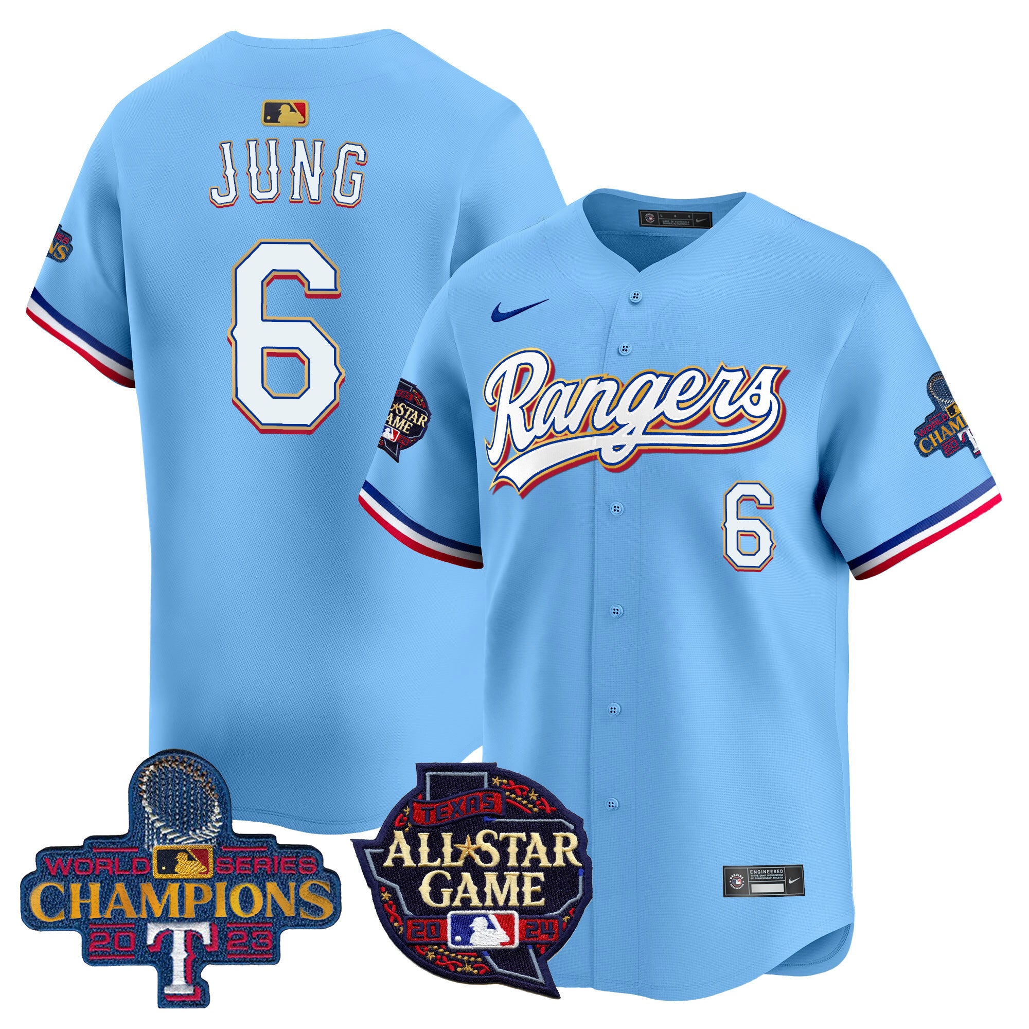 Men's Texas Rangers 2024 All Star Game Patch Vapor Premier Limited Jersey - All Stitched - Blue, Josh Jung