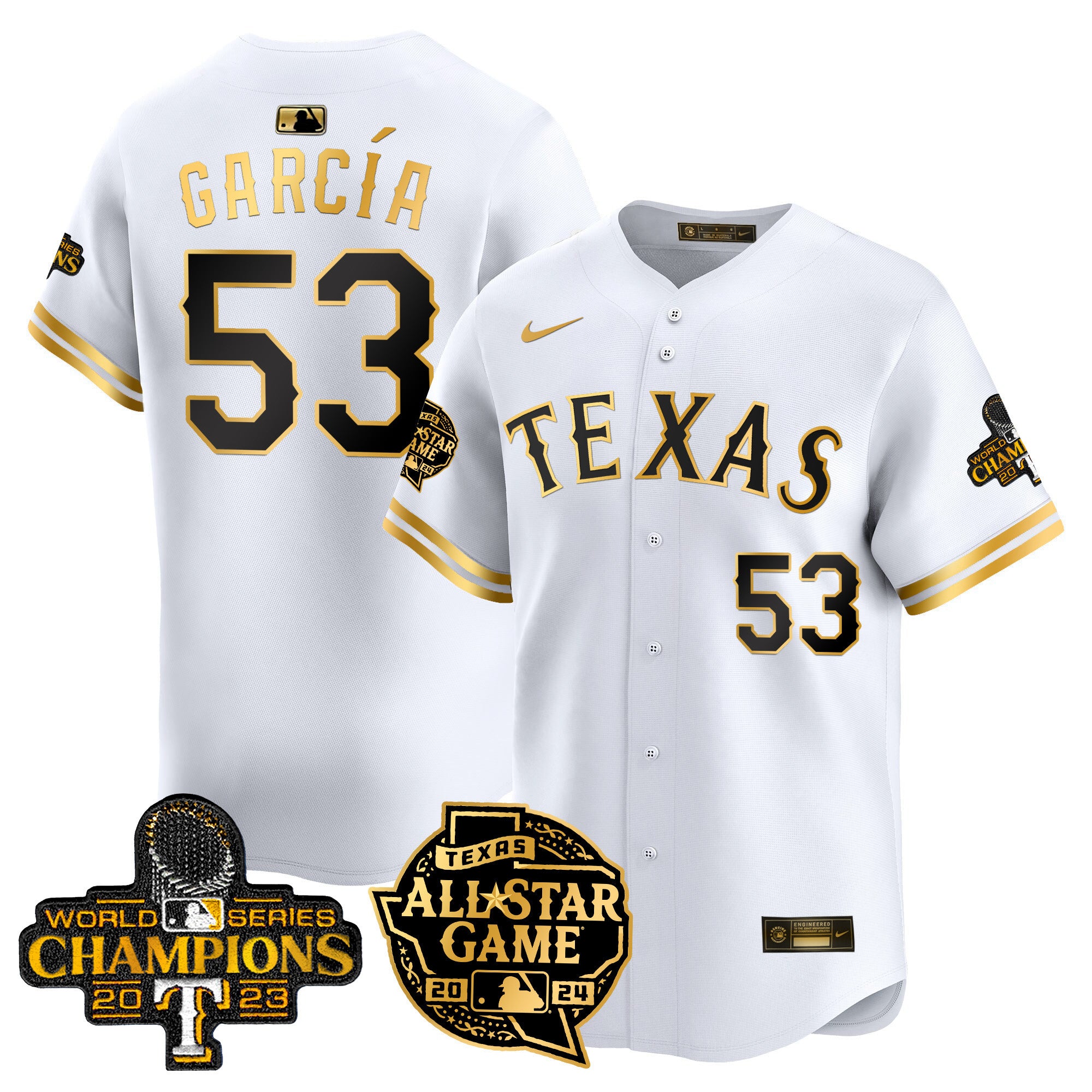 Men's Texas Rangers 2024 All Star Game Patch Vapor Premier Limited Jersey - All Stitched - White Gold, Adolis Garcia