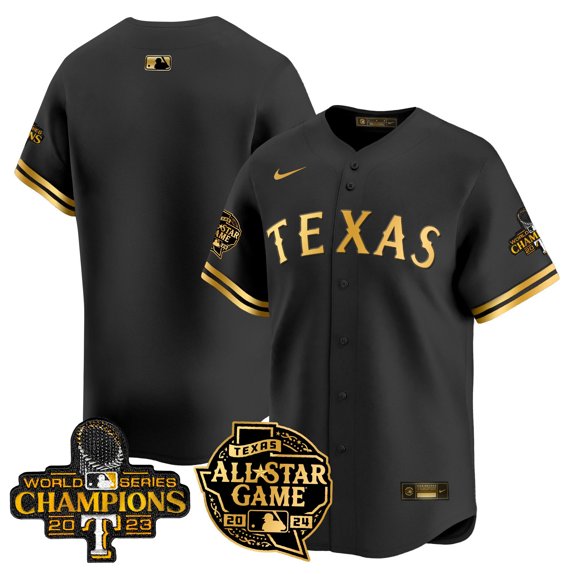Men's Texas Rangers 2024 All Star Game Patch Vapor Premier Limited Jersey - All Stitched - Black Gold, Team
