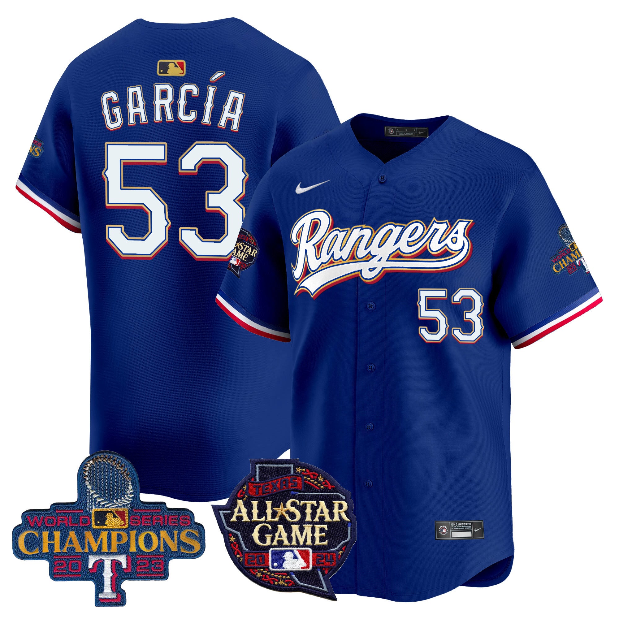 Men's Texas Rangers 2024 All Star Game Patch Vapor Premier Limited Jersey - All Stitched - Royal, Adolis Garcia
