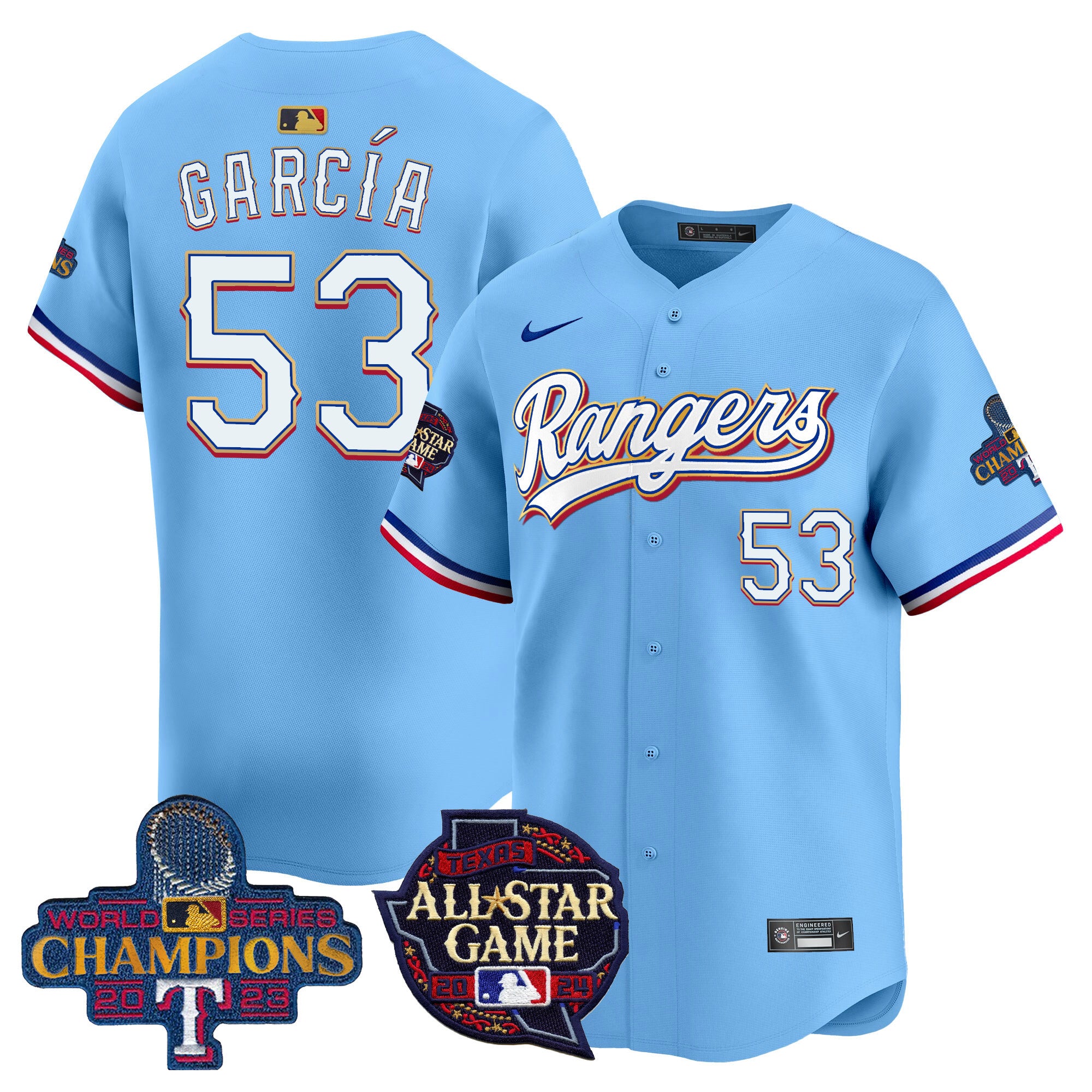 Men's Texas Rangers 2024 All Star Game Patch Vapor Premier Limited Jersey - All Stitched - Blue, Adolis Garcia