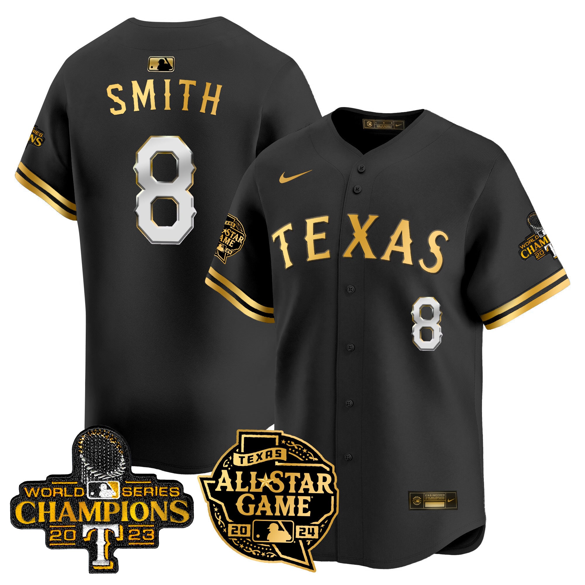 Men's Texas Rangers 2024 All Star Game Patch Vapor Premier Limited Jersey - All Stitched - Black Gold, Josh Smith