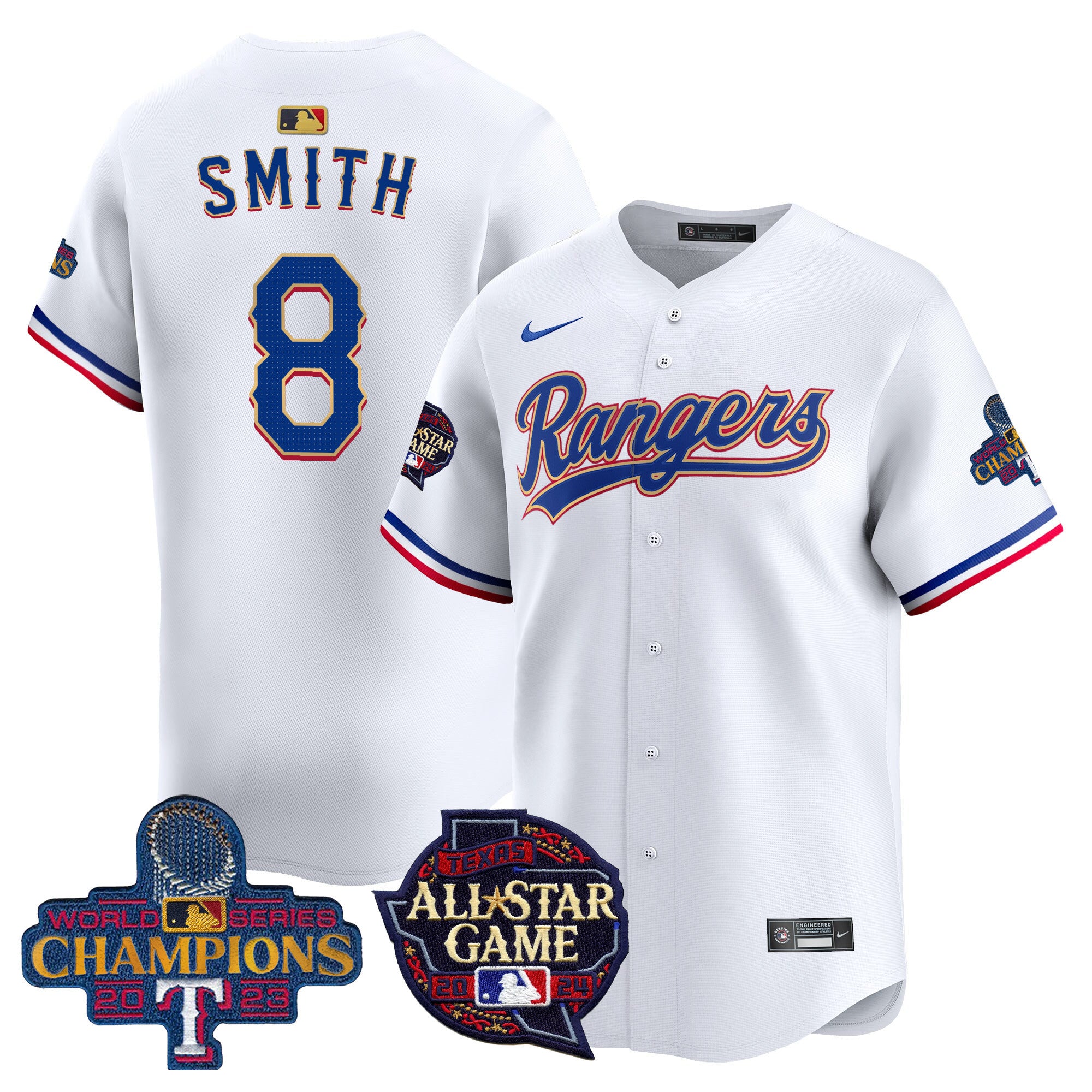 Men's Texas Rangers 2024 All Star Game Patch Vapor Premier Limited Jersey - All Stitched - White, Josh Smith
