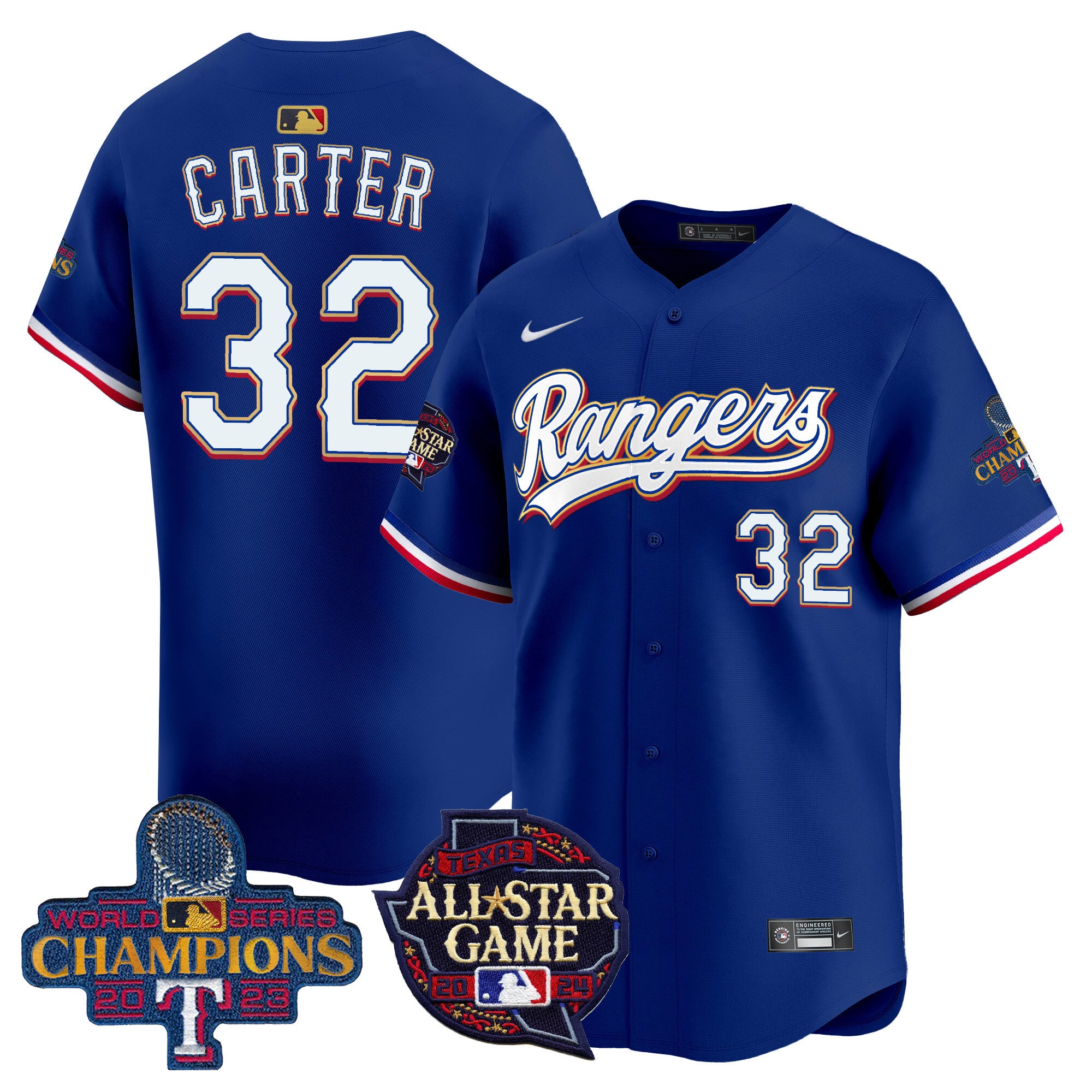 Men's Texas Rangers 2024 All Star Game Patch Vapor Premier Limited Jersey - All Stitched - Royal, Evan Carter