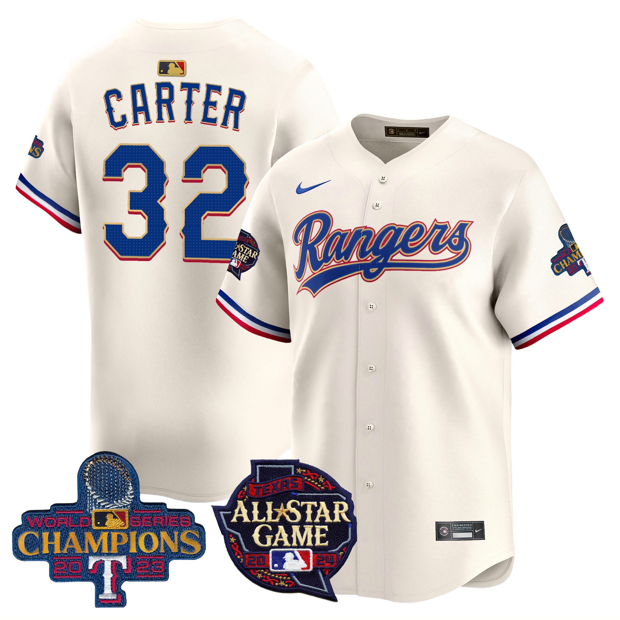 Men's Texas Rangers 2024 All Star Game Patch Vapor Premier Limited Jersey - All Stitched - Cream, Evan Carter