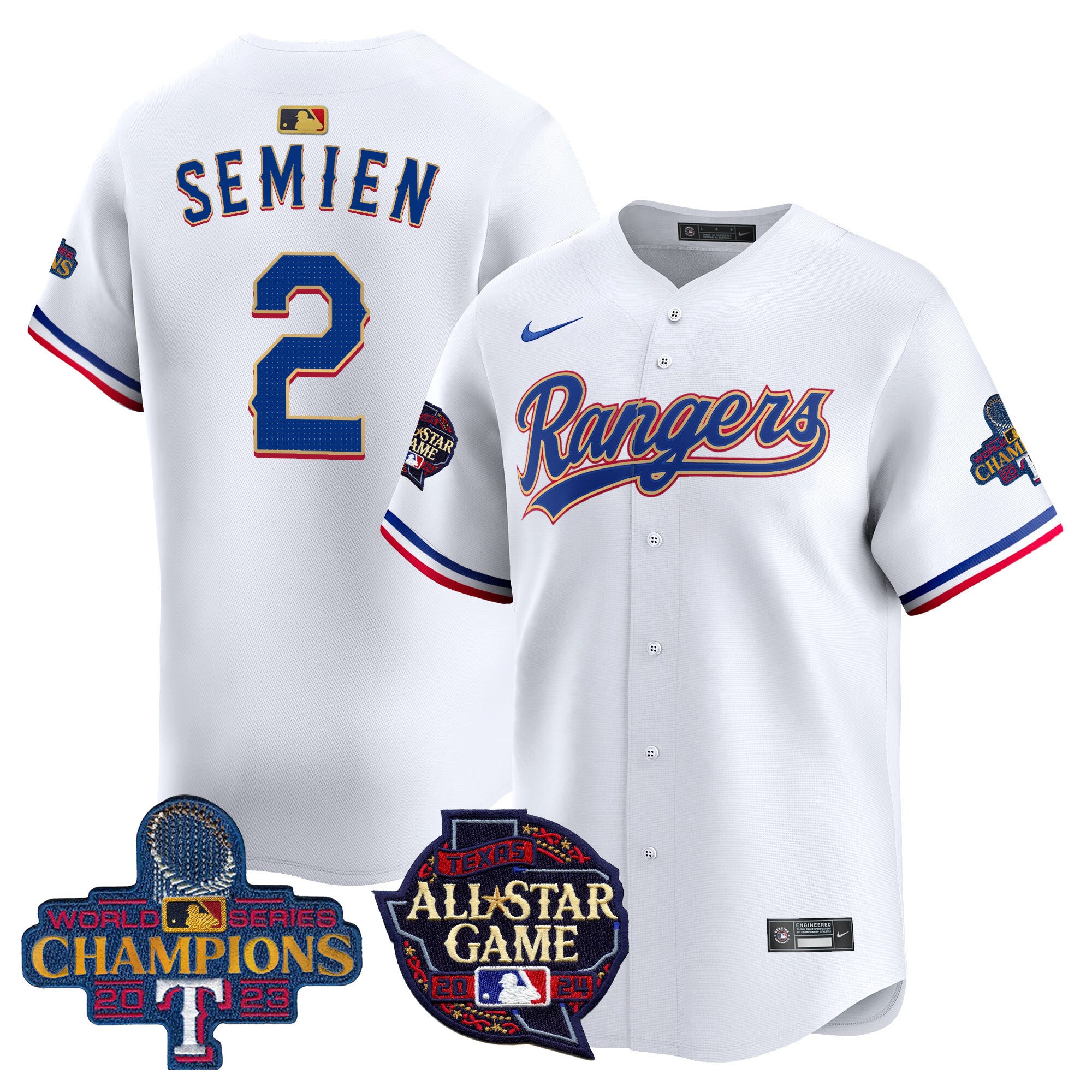 Men's Texas Rangers 2024 All Star Game Patch Vapor Premier Limited Jersey - All Stitched - White, Marcus Semien