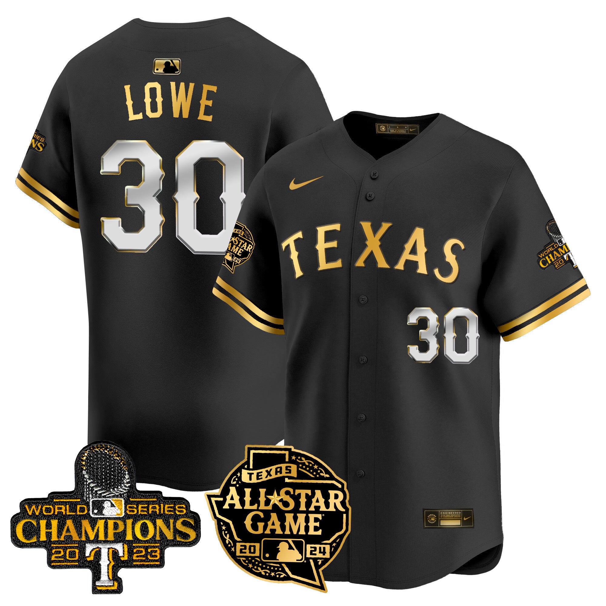 Men's Texas Rangers 2024 All Star Game Patch Vapor Premier Limited Jersey - All Stitched - Black Gold, Nathaniel Lowe
