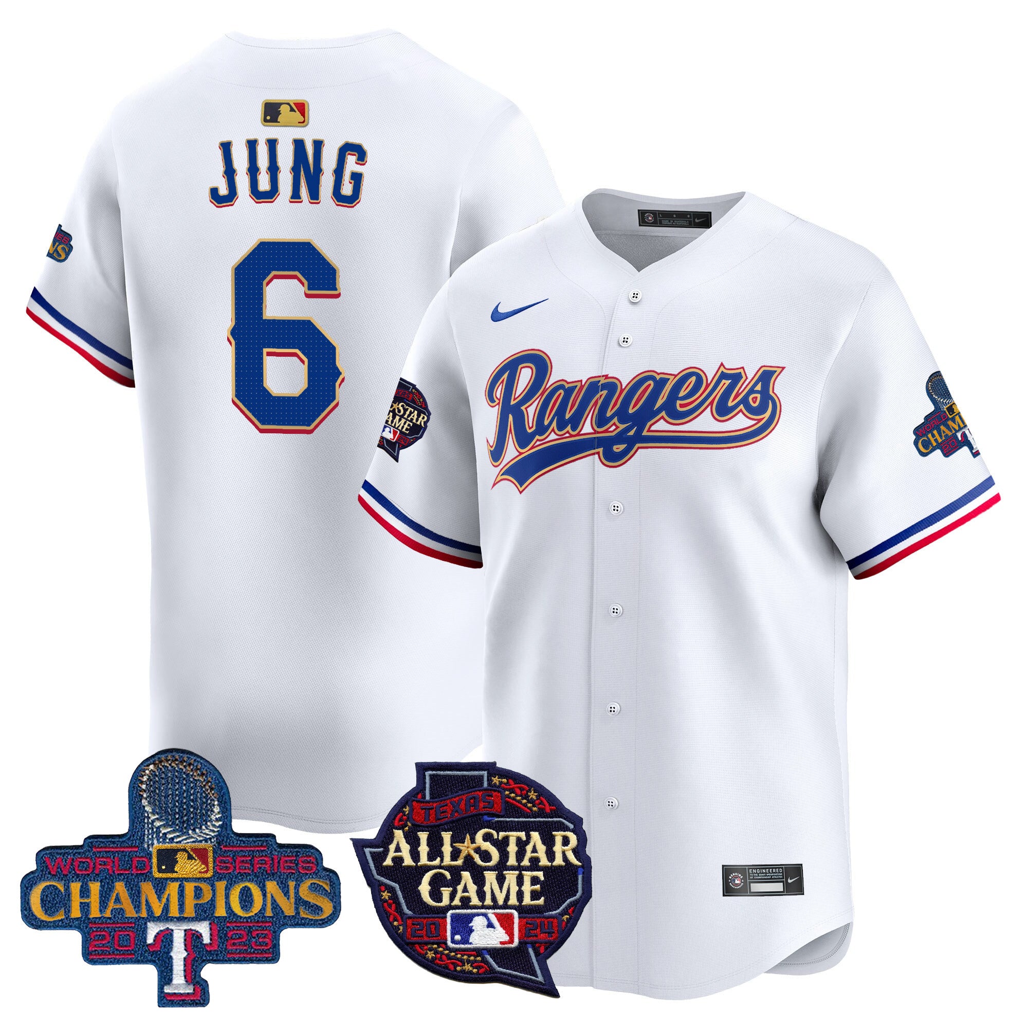 Men's Texas Rangers 2024 All Star Game Patch Vapor Premier Limited Jersey - All Stitched - White, Josh Jung
