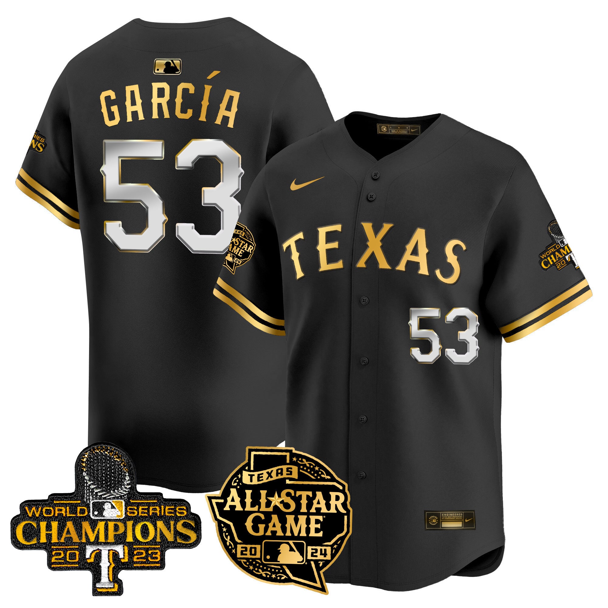 Men's Texas Rangers 2024 All Star Game Patch Vapor Premier Limited Jersey - All Stitched - Black Gold, Adolis Garcia