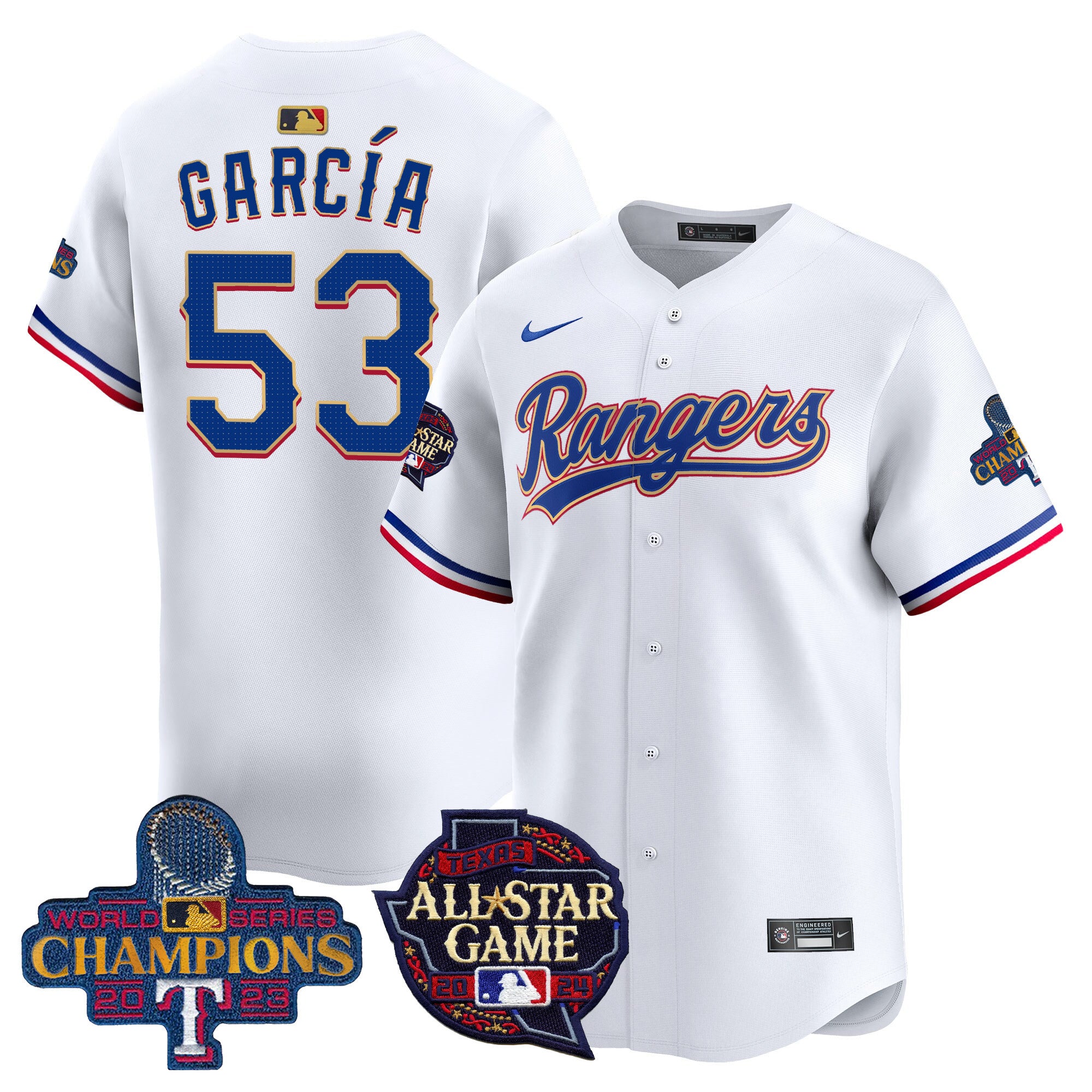 Men's Texas Rangers 2024 All Star Game Patch Vapor Premier Limited Jersey - All Stitched - White, Adolis Garcia
