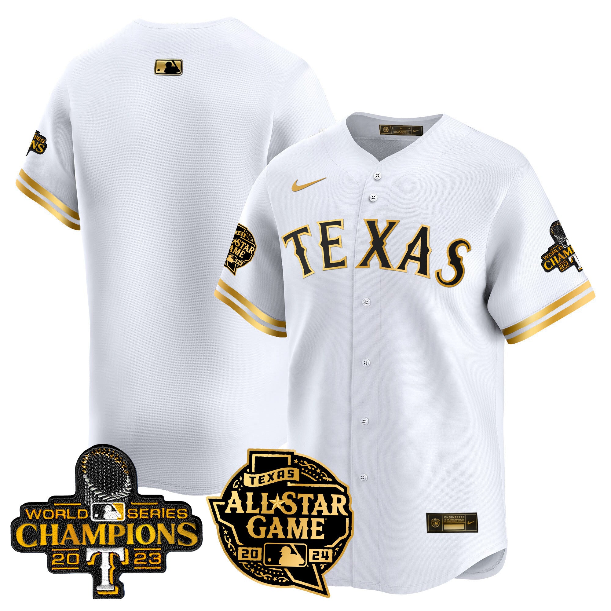 Men's Texas Rangers 2024 All Star Game Patch Vapor Premier Limited Jersey - All Stitched - White Gold, Team
