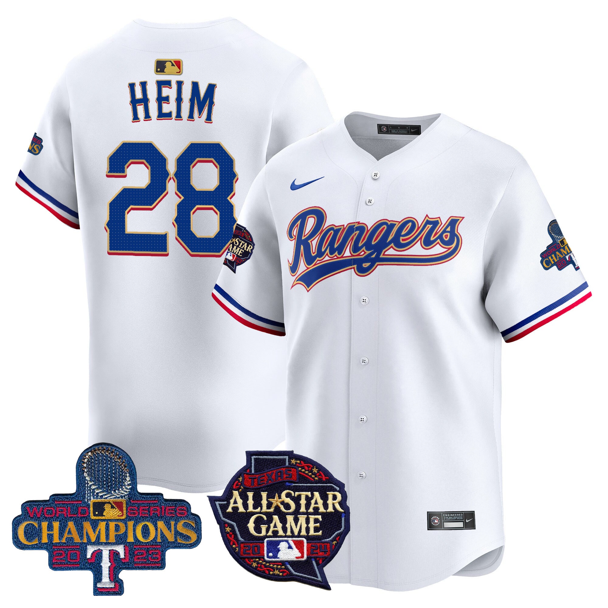 Men's Texas Rangers 2024 All Star Game Patch Vapor Premier Limited Jersey - All Stitched - White, Jonah Heim