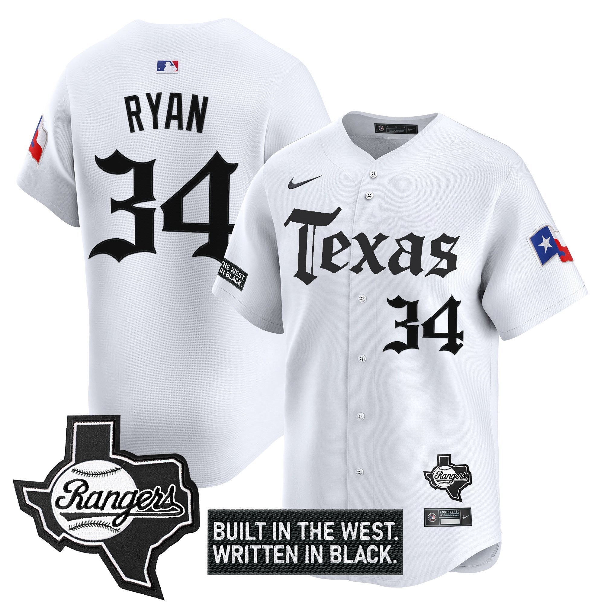 Men's Texas Rangers 'Gothic Frontier Edition' Vapor Premier Limited Jersey - All Stitched - White, Nolan Ryan