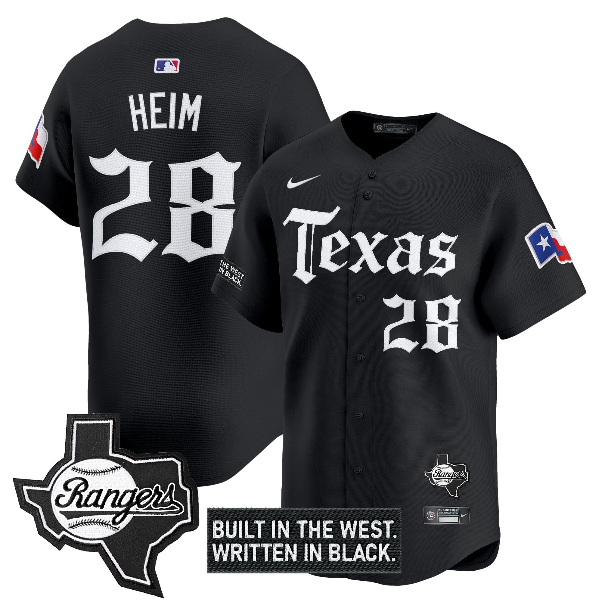 Men's Texas Rangers 'Gothic Frontier Edition' Vapor Premier Limited Jersey - All Stitched - Black, Jonah Heim