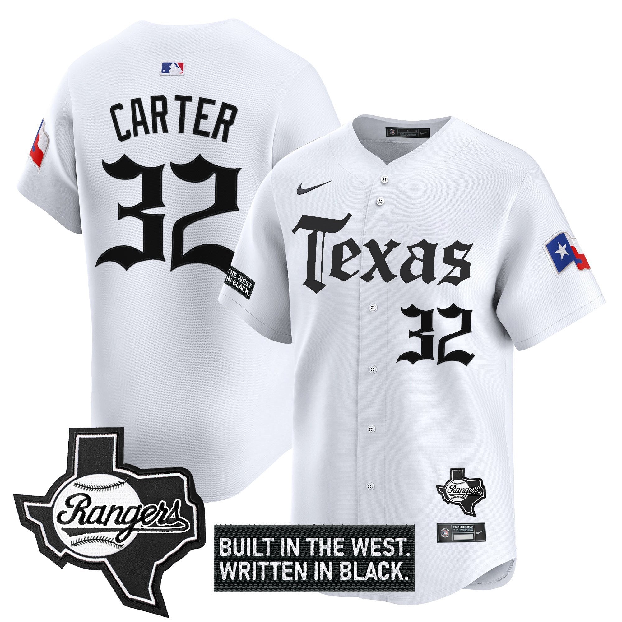 Men's Texas Rangers 'Gothic Frontier Edition' Vapor Premier Limited Jersey - All Stitched - White, Evan Carter