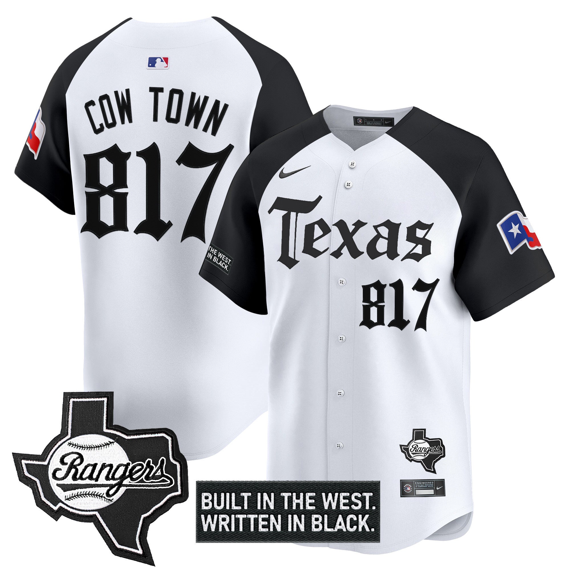 Men's Texas Rangers 'Gothic Frontier Edition' Vapor Premier Limited Jersey - All Stitched - Alternate, Cow Town 817
