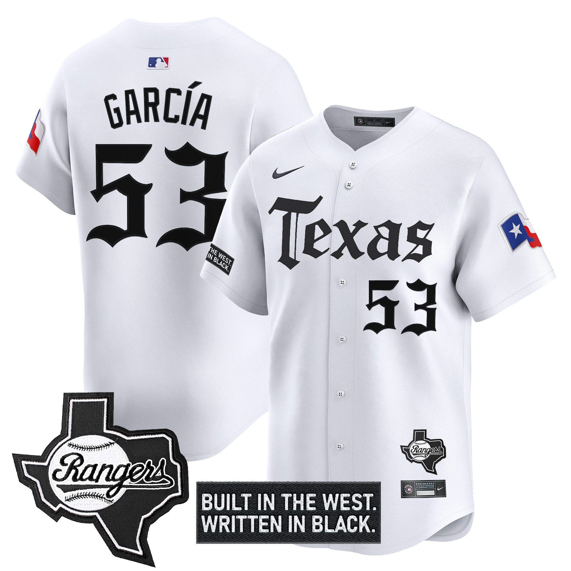 Men's Texas Rangers 'Gothic Frontier Edition' Vapor Premier Limited Jersey - All Stitched - White, Adolis Garcia