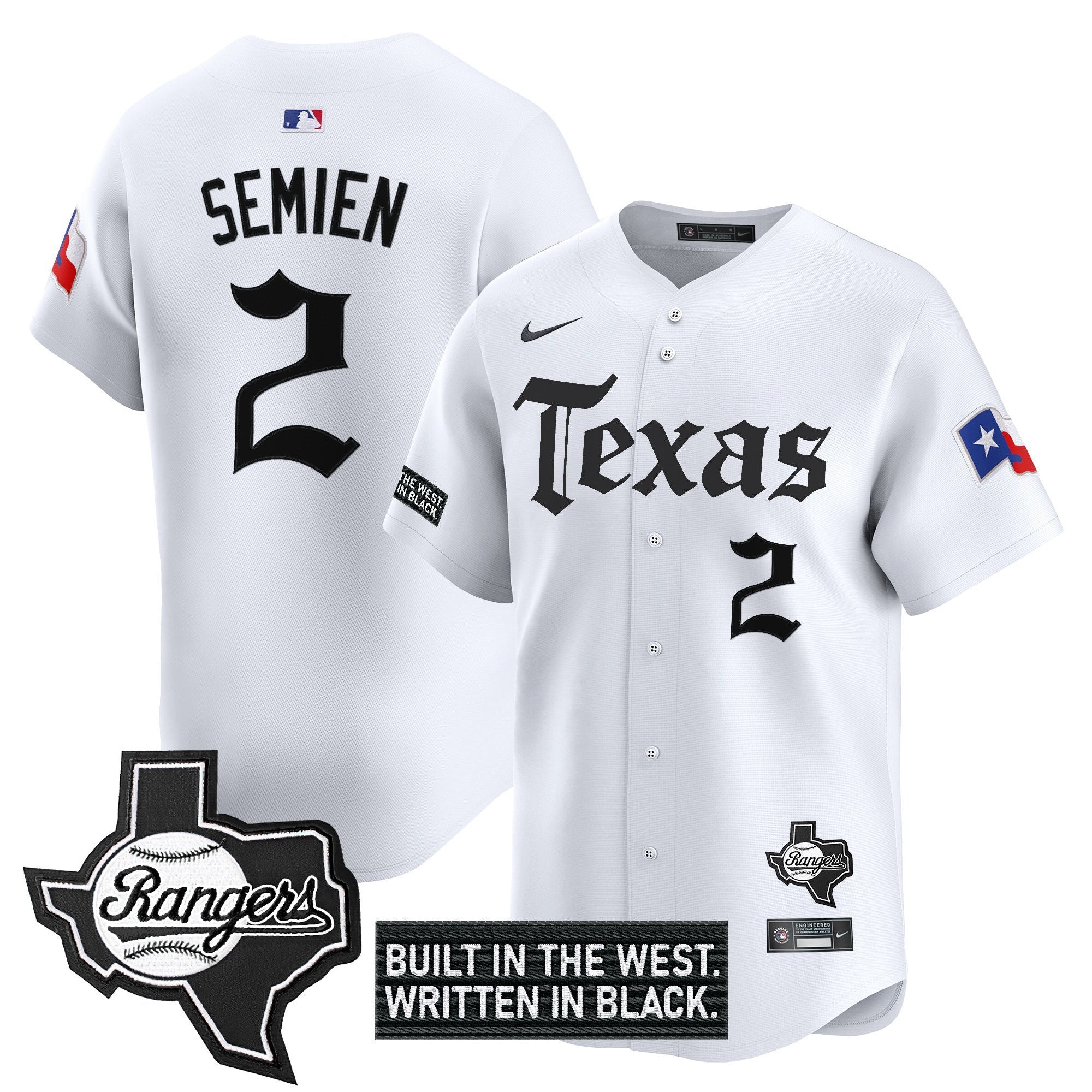 Men's Texas Rangers 'Gothic Frontier Edition' Vapor Premier Limited Jersey - All Stitched - White, Marcus Semien