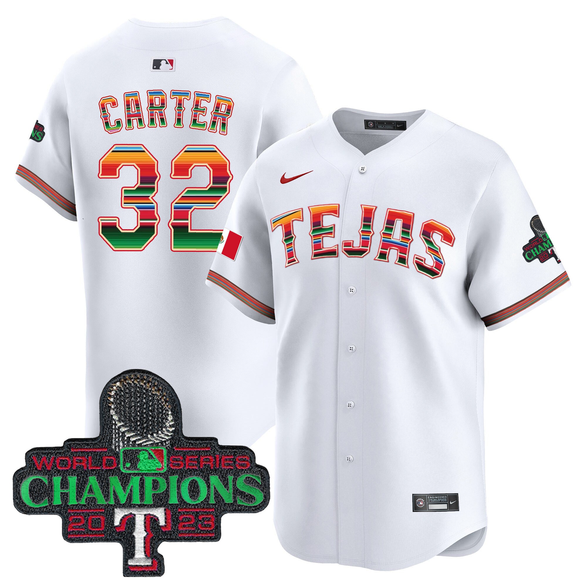 Men's Texas Rangers Mexico Champions Patch Vapor Premier Limited Jersey - All Stitched - White, Evan Carter