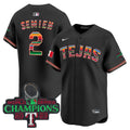Men's Texas Rangers Mexico Champions Patch Vapor Premier Limited Jersey - All Stitched - Black, Marcus Semien