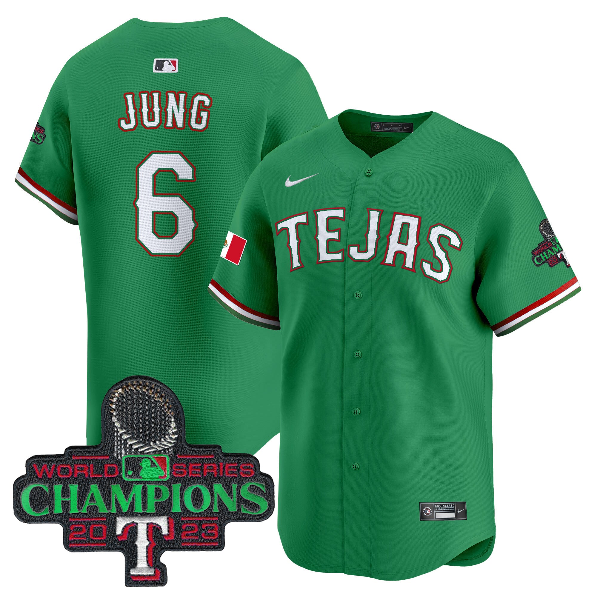 Men's Texas Rangers Mexico Champions Patch Vapor Premier Limited Jersey - All Stitched - Green, Josh Jung