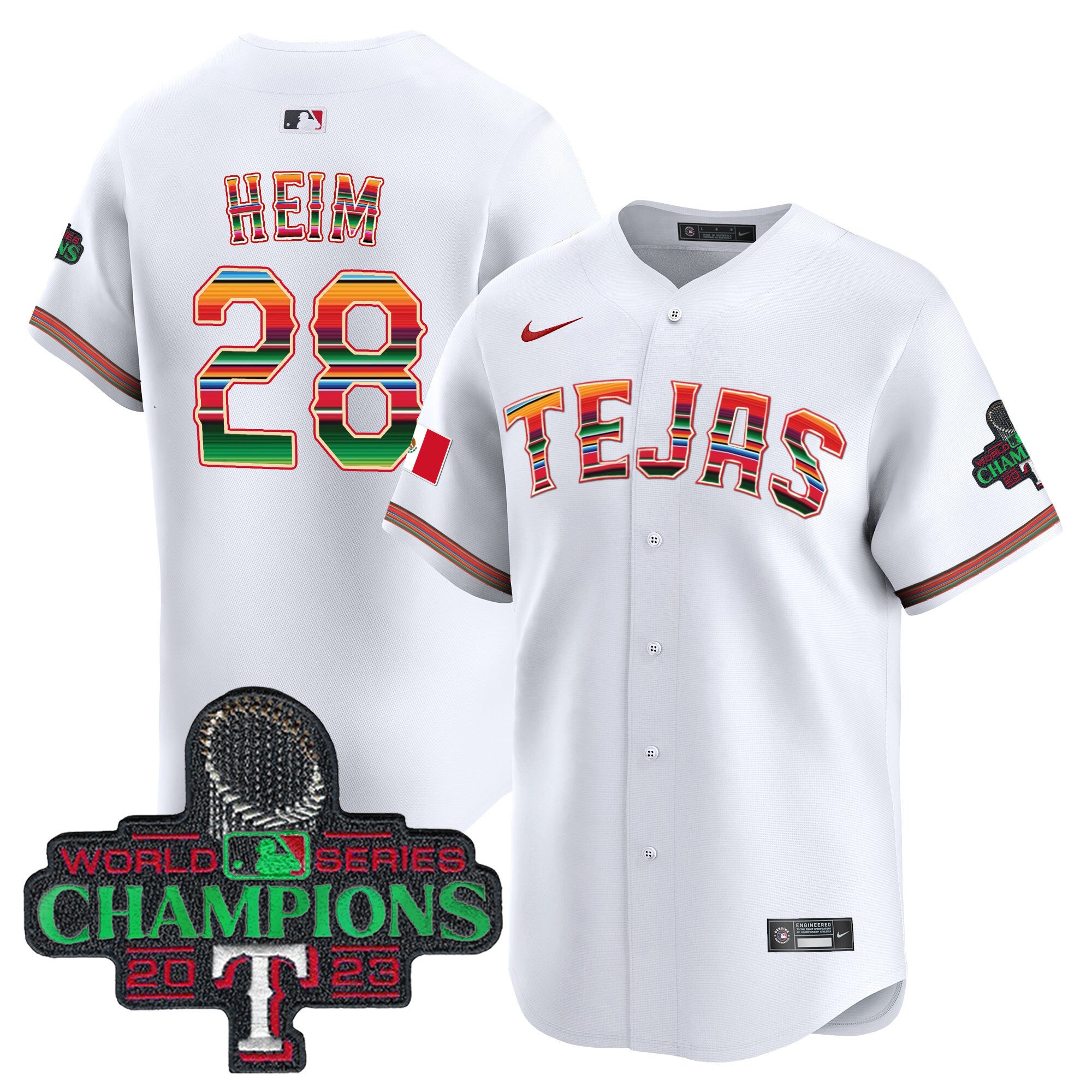 Men's Texas Rangers Mexico Champions Patch Vapor Premier Limited Jersey - All Stitched - White, Jonah Heim