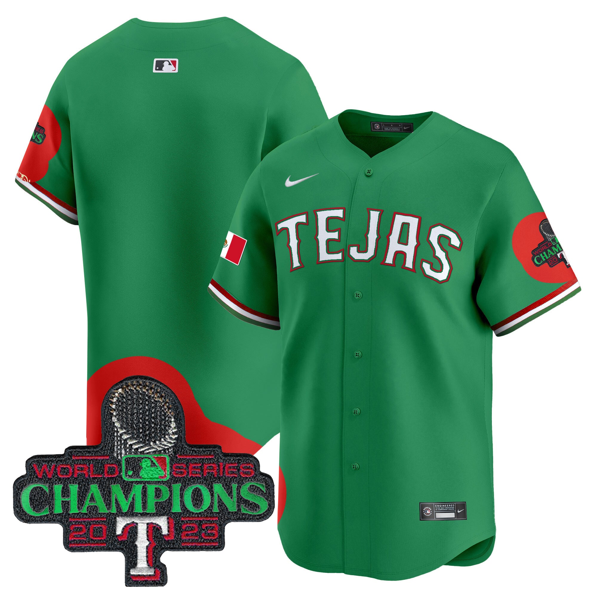 Men's Texas Rangers Mexico Champions Patch Vapor Premier Limited Jersey - All Stitched - Green, Team