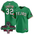 Men's Texas Rangers Mexico Champions Patch Vapor Premier Limited Jersey - All Stitched - Green, Evan Carter