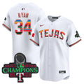 Men's Texas Rangers Mexico Champions Patch Vapor Premier Limited Jersey - All Stitched - White, Nolan Ryan