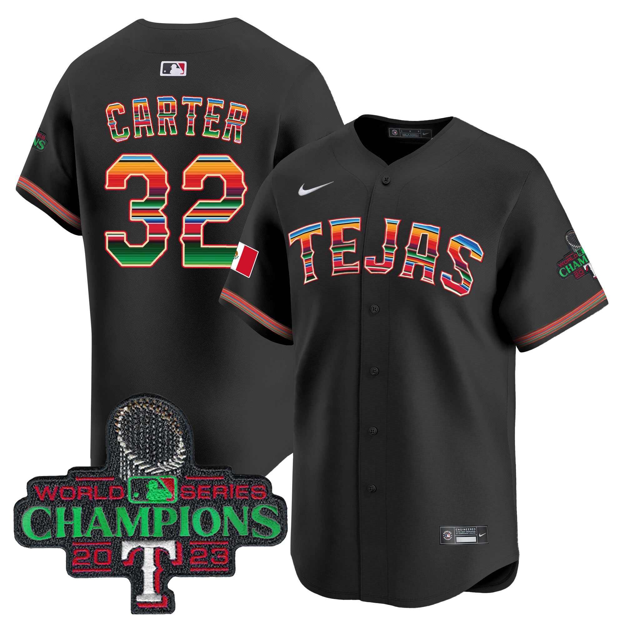 Men's Texas Rangers Mexico Champions Patch Vapor Premier Limited Jersey - All Stitched - Black, Evan Carter